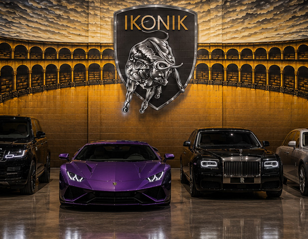 Retail showroom mural enhancing a luxury vehicle display space