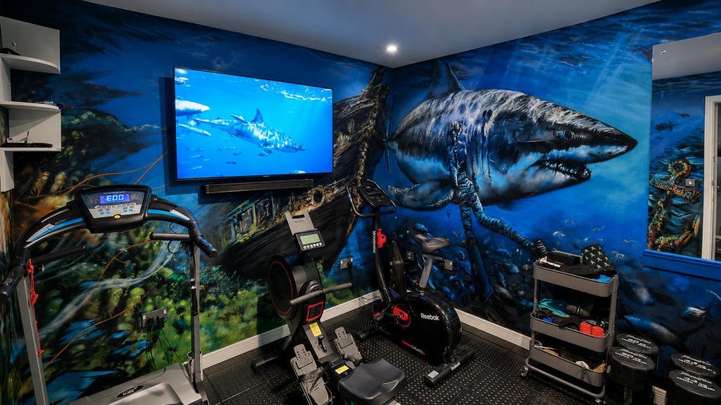 shark gym mural by urban gypset