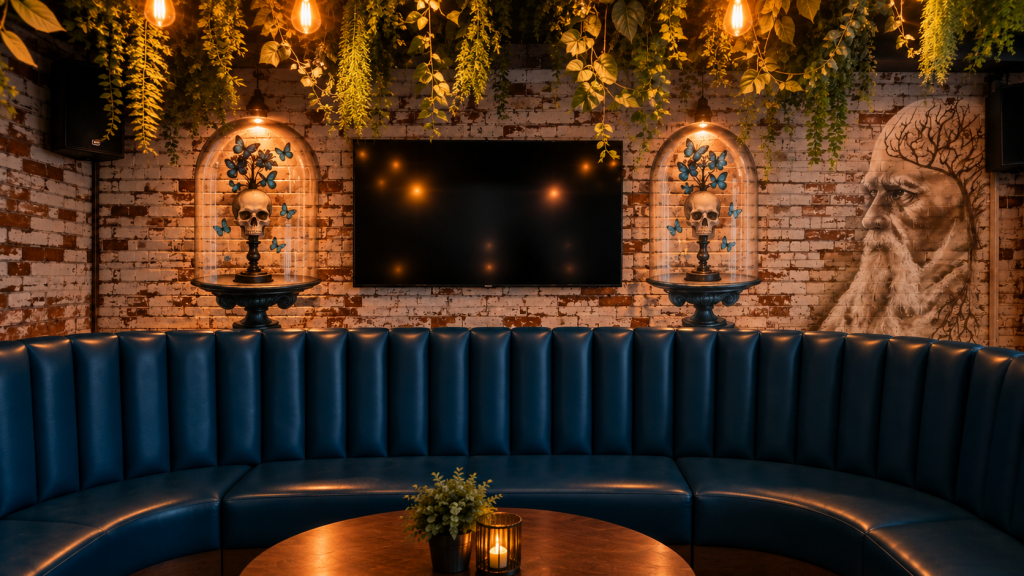 Bespoke pub murals integrated with the interior design at Claremont Social Tap House