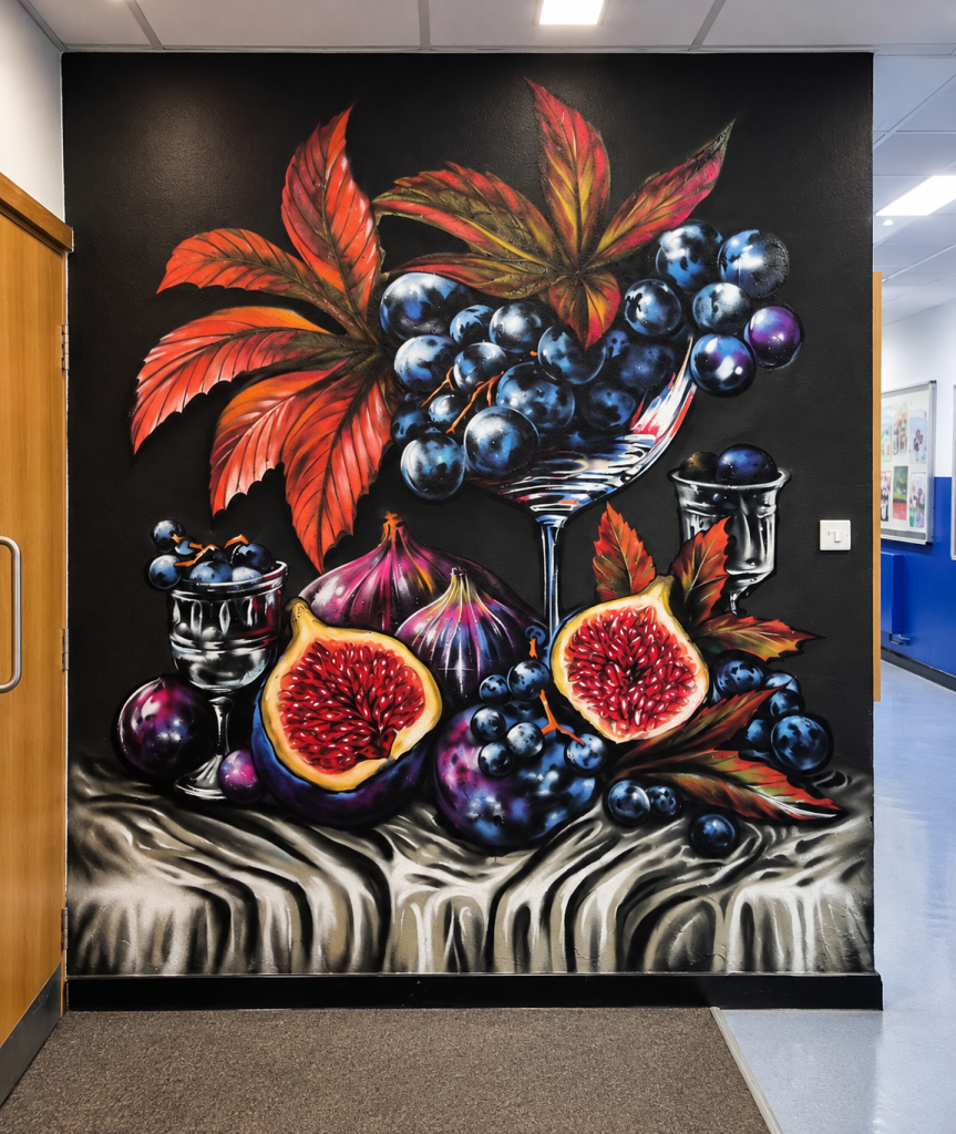 school mural of fruit