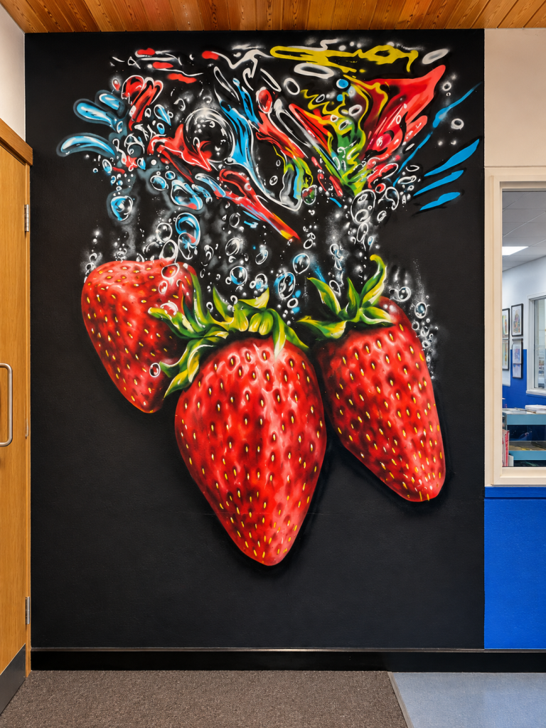 strawberries mural by urban gypset at school mural project